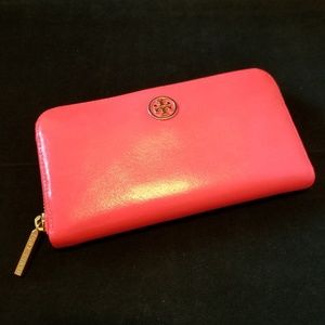 Tory Burch Side Zip Pink Leather Wallet